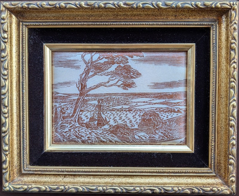Vintage Woven Silk Art Landscape - Framed Stevengraph Style - Ornate Gold Frame