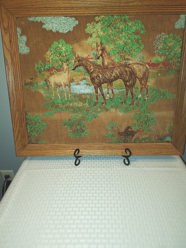 VINTAGE 3-D HORSE WALL HANGING, FABRIC ART RAISED/PUFFED ART 70’S COUNTRY DECOR
