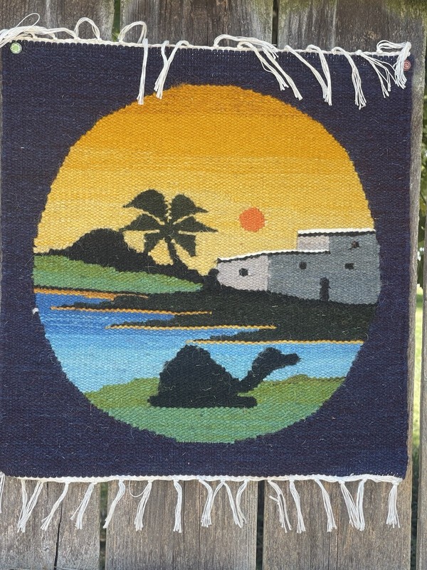 Vintage 100% Wool Turkish Wall Hanging Lot Of 2 Sunrise Sunset Camel Palm Trees gallery