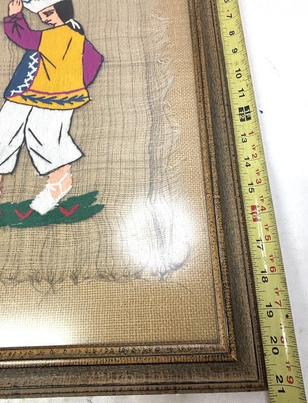 Vintage 1979 Ecuador Hand Woven Horsehair Backing Crewel Embroidery Wall Art x2 gallery