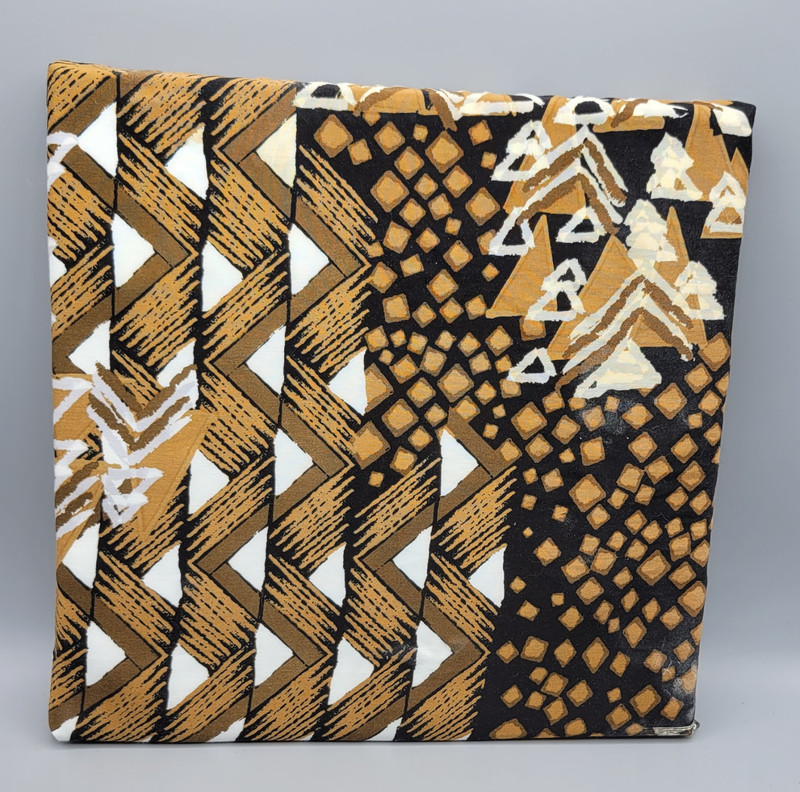 Vintage Fabric Wall Art Stretched Canvas 12”X 12” Abstract Geometric Brown Print