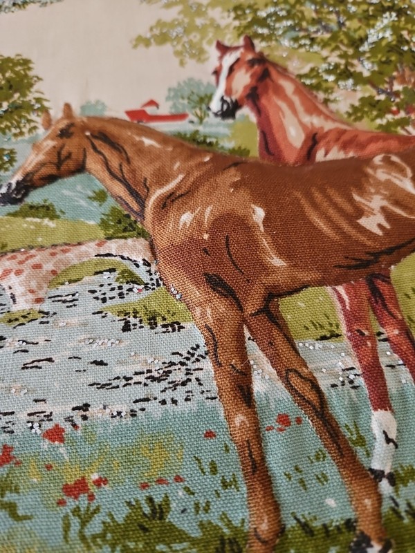 Vintage 1950s Trapunto 3D Stuffed Horses Scene Quilted Needs Reframing 18" X 22" gallery