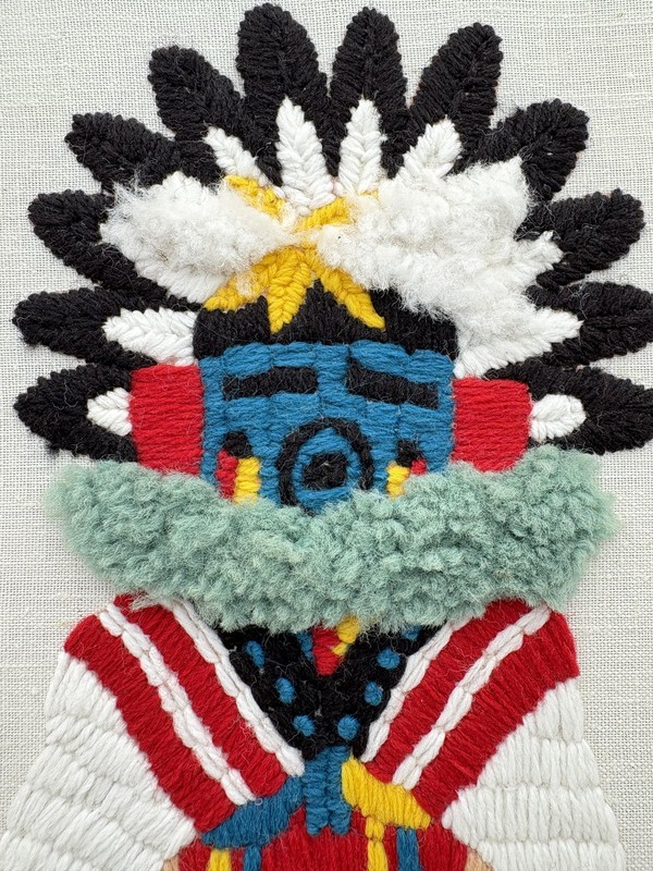 Vintage Morning Kachina Yarn Art Crewel Framed Tapestry Indigenous Southwestern gallery