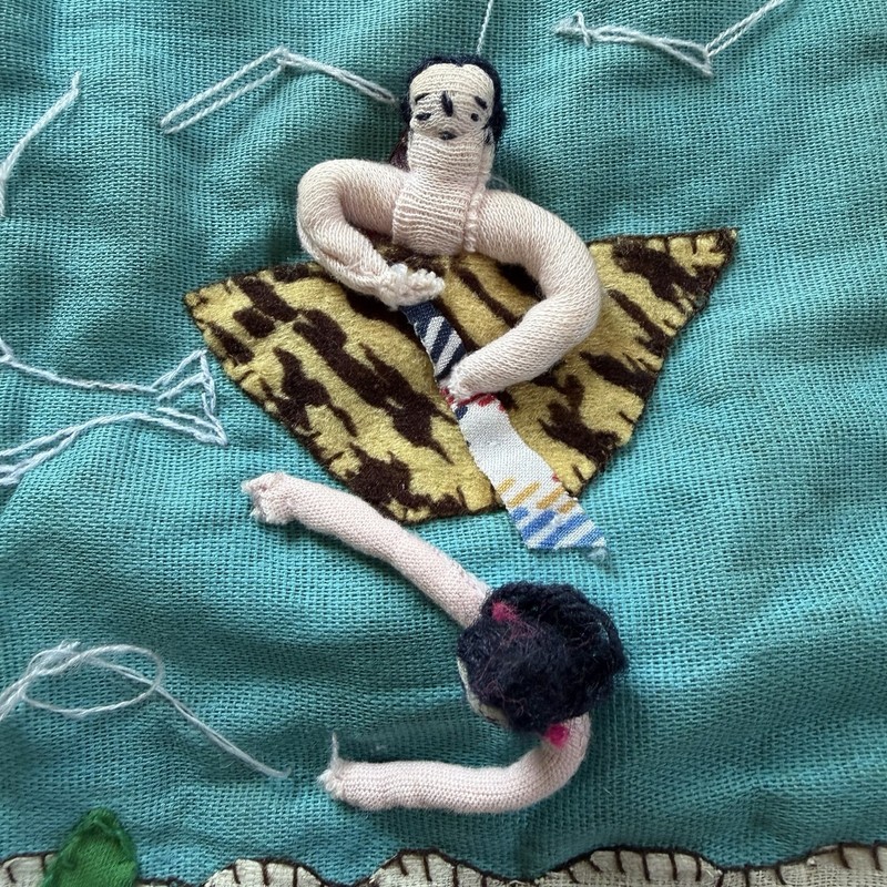Vintage Folk Art Textile Beach Scene Wall Hanging 19”x19” gallery
