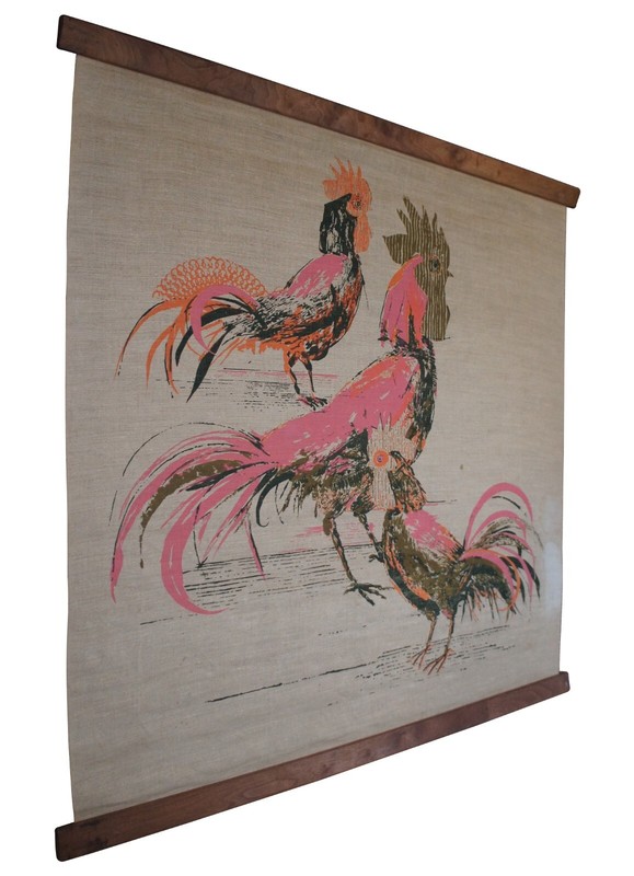 Tom Tru Robert Bushong Raymor Chanticleer Rooster Cock Linen Tapestry Art 40" gallery