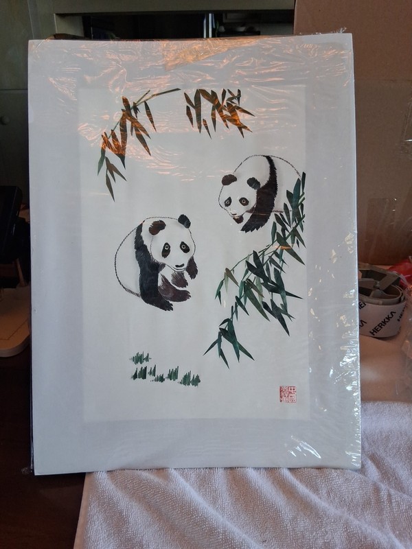 Chinese Hand Painted Canvas Silk Embroidery Pandas