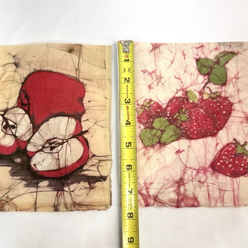 Handmade Batik Fabric Fruit Apple Strawberry Artist Signed Lange Square 7”x7.5” gallery