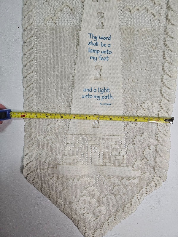 Vintage Filet White Crochet Panel Lighthouse Wall Hanging with PS 119:105 Verse gallery