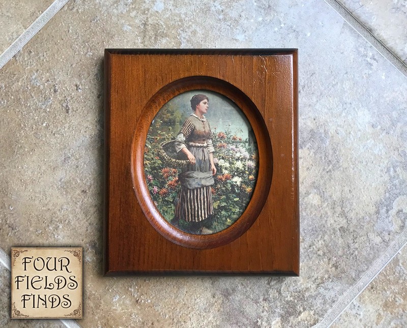 Vintage Farmhouse Cottage Art Print in Wood Frame Picture Print 6 x 7 x .75″