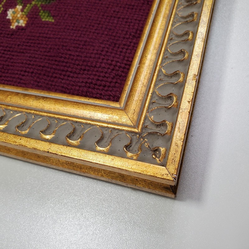 Needlepoint Flowers Framed Vintage Chair Seat Cover Hollywood Regency gallery