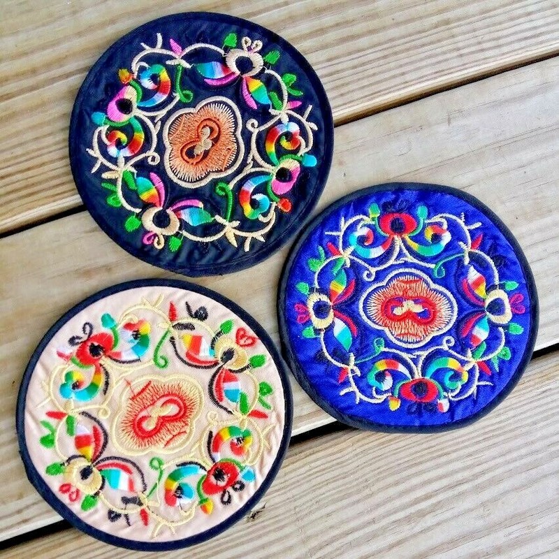 Embroidered Coasters Patches Sturdy Textile Art Ethnic Floral Frameable Circles gallery