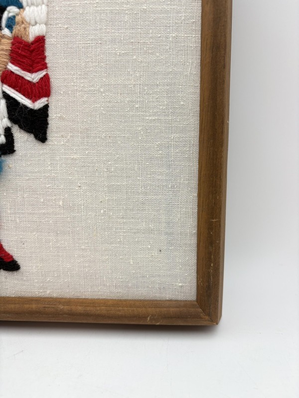 Vintage Morning Kachina Yarn Art Crewel Framed Tapestry Indigenous Southwestern gallery