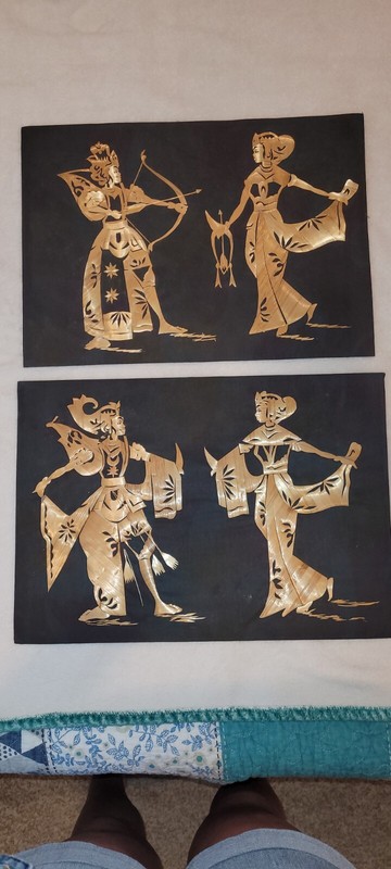 Pair Of Vintage Bamboo Straw Art Marquetry BEAUTIFUL Couple Dancing 12"×17"