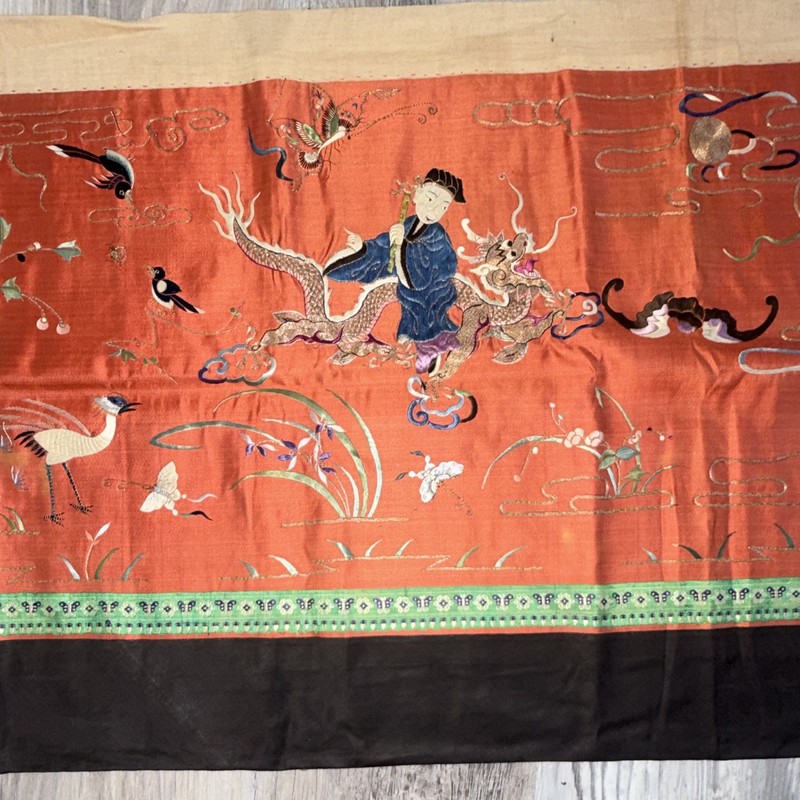 Handmade Embroidered Silk Asian Tapestry Panel - Birds Butterflies Women Large gallery