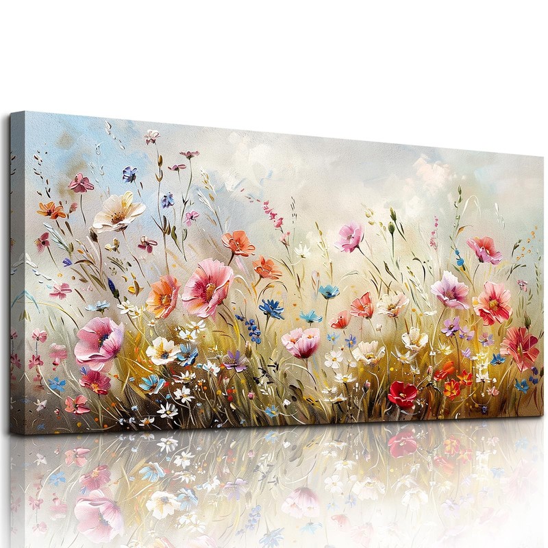 crmotu Floral Botanical Wall Art, Blooming Wildflowers Large Artwork, Flower …