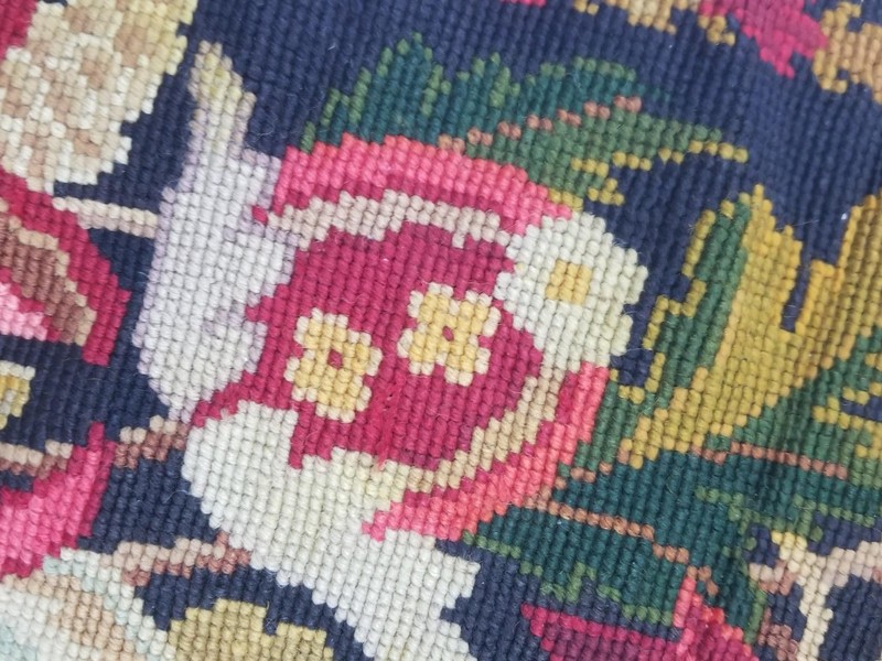 Antique French Needlepoint Jacobean Floral Panel 67x23cm gallery