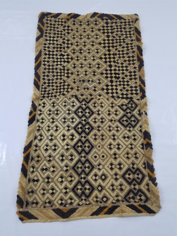 Vintage African Handwoven Kuba Cloth Raffia Textile Panel 122x69cm