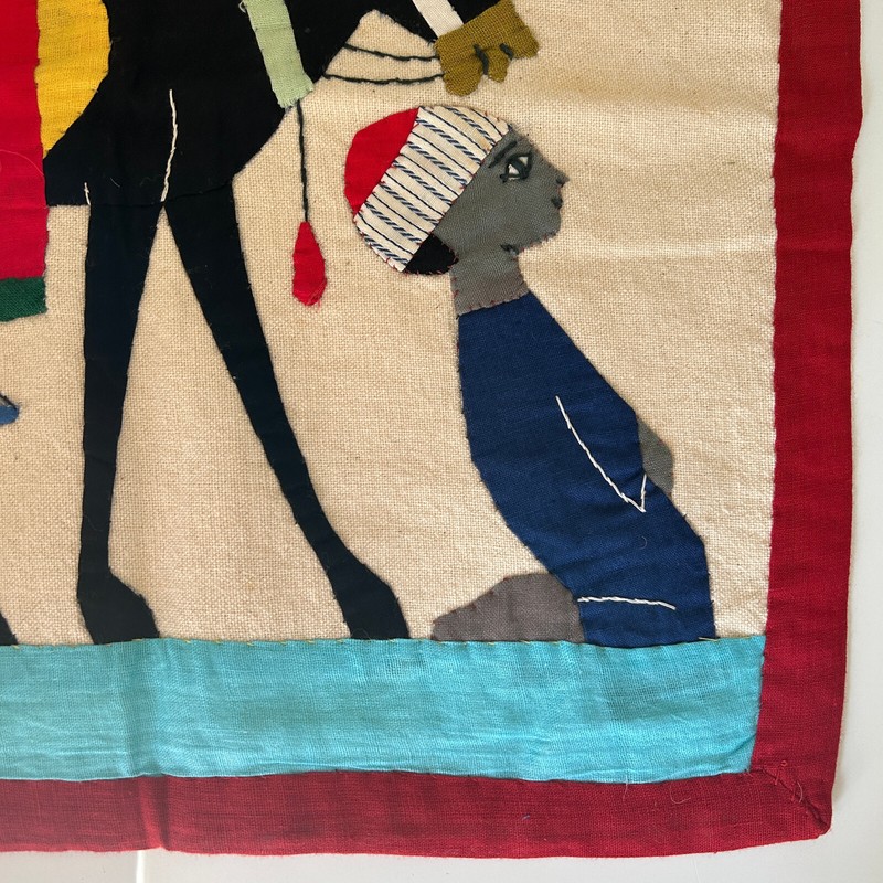 Vtg Khayamiya Egyptian Wall Hanging Hand Sewn Applique Textile Art Donkey Tents gallery