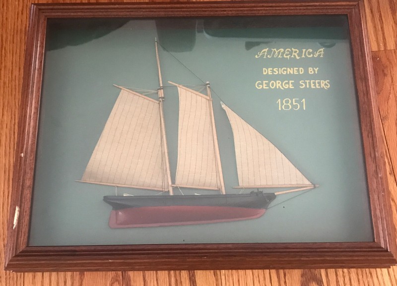 America George Steers Ship Framed 1851 Vintage Boxed Sculpture Design 13 X 17”