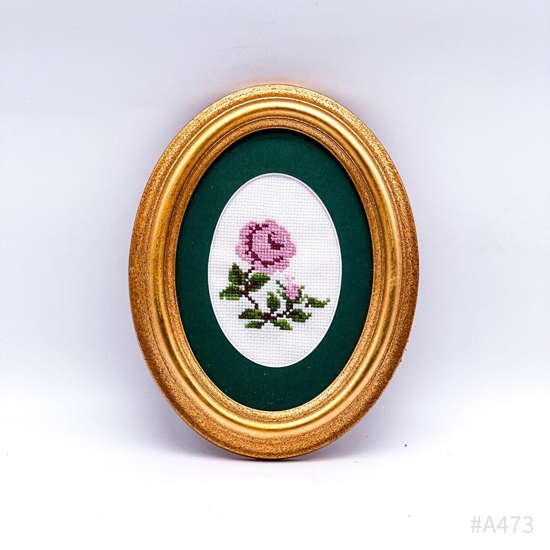 Vintage Gobelin Tapestry Knit Picture Rose Handmade Framed, 16x21 cm gallery