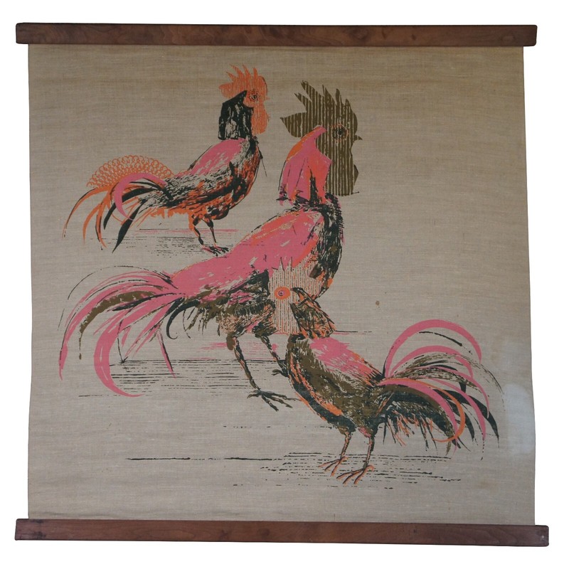Tom Tru Robert Bushong Raymor Chanticleer Rooster Cock Linen Tapestry Art 40″