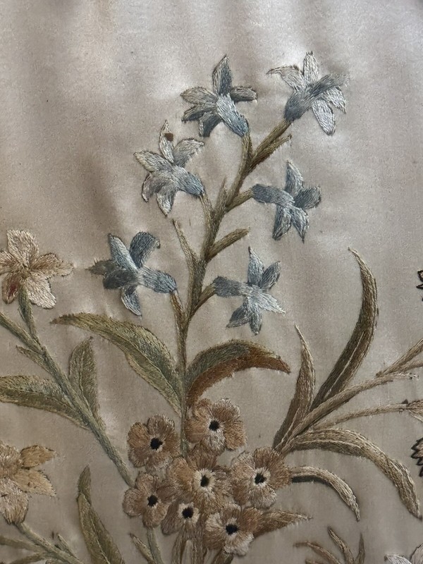 Antique Circa 1800 Silk Floral Embroidery in Water Gilt Frame gallery