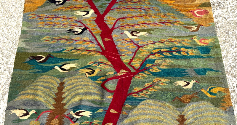 Egyptian Tree of Life Wool Tapestry in Tradition of Ramses Wissa Wassef Workshop gallery