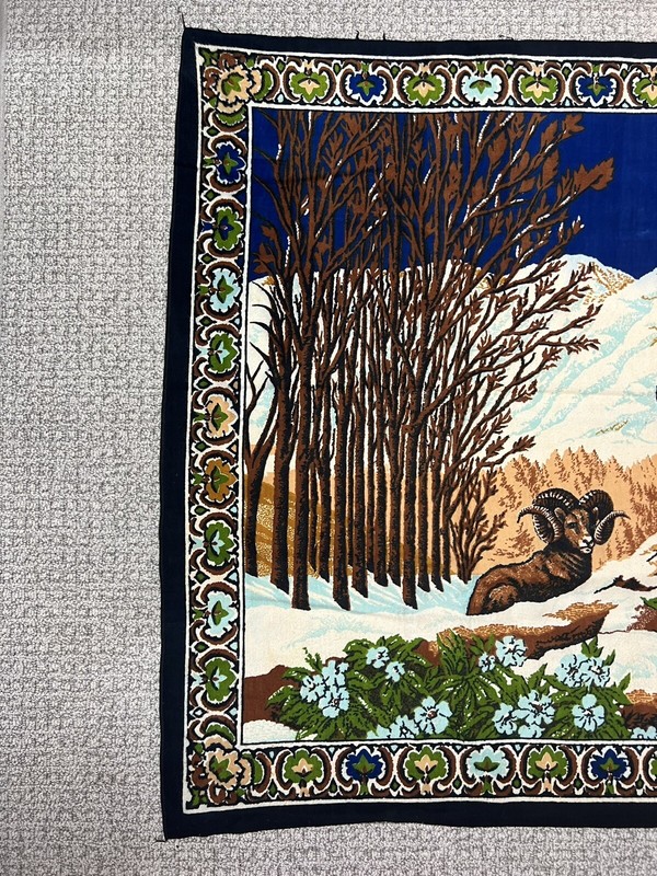 Vintage Wall Hanging Textile Rug Wall Art Ram On Mountain Ornate Fabric Art gallery