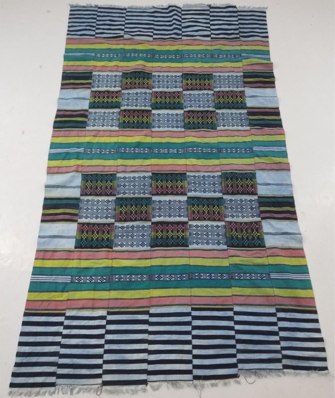 Vintage African Handwoven Ewe Kente Cloth – Ghana Ceremonial Textile 216x124cm