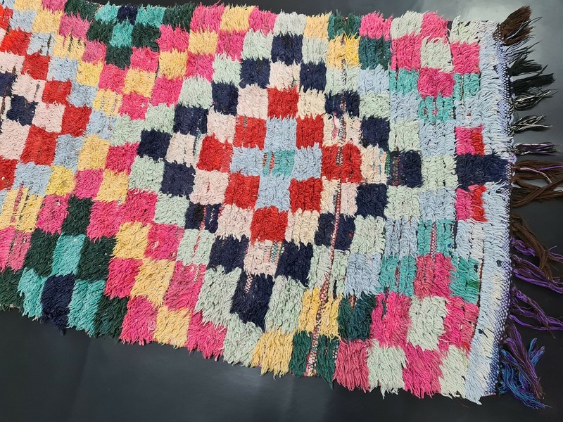 Moroccann Vintage Handmade Runner Rug 2'7x11'7ft Checkered Colorful Cotton Rug gallery