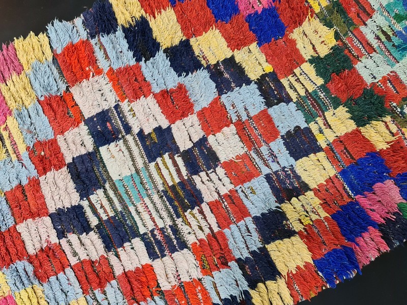 Moroccann Vintage Handmade Runner Rug 2'7x11'7ft Checkered Colorful Cotton Rug gallery