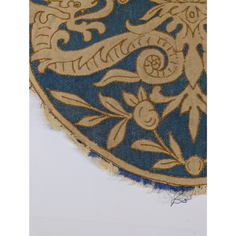 Antique Assasi Italian Floral Bird Embroidered Textile Panel 48x47cm gallery