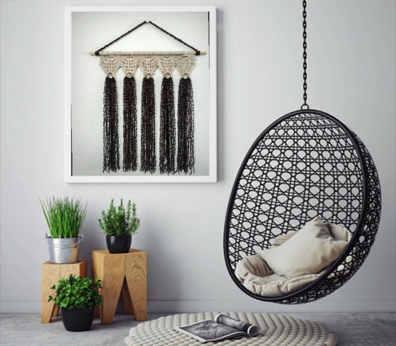 Recycled handmade sweater for wall hanging fiber art, macramé tapestry, modern. gallery