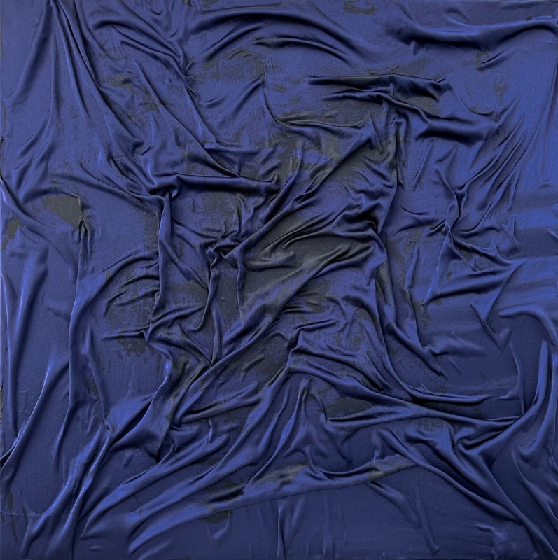 After the Night Fell:Deep Blue Silk| Original Unique Art, Natural Silk on Canvas