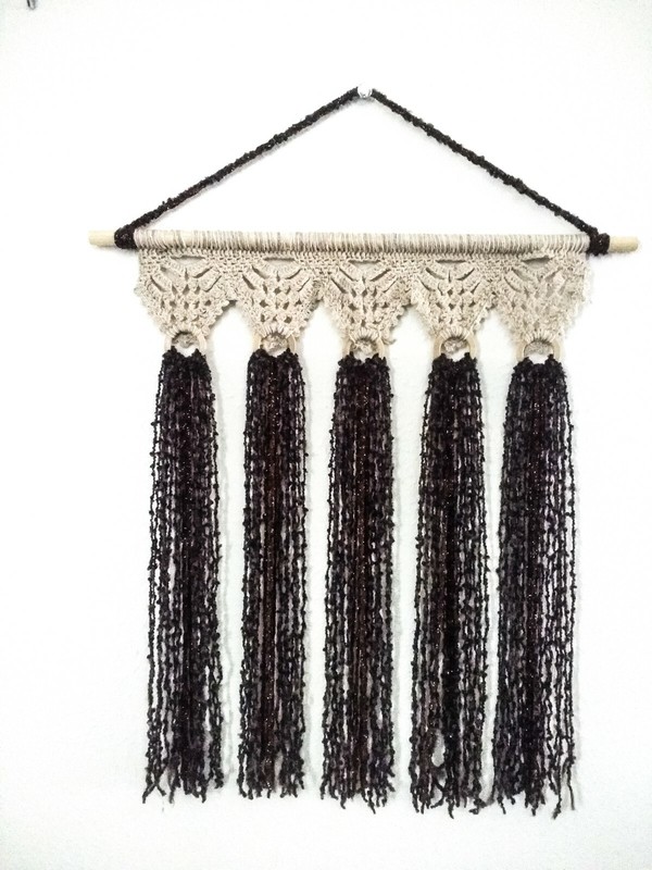 Recycled handmade sweater for wall hanging fiber art, macramé tapestry, modern. gallery