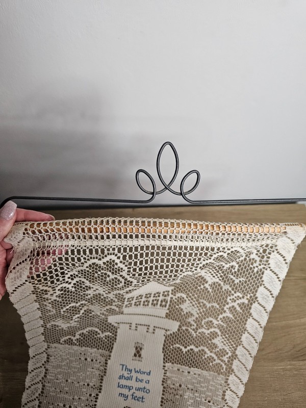 Vintage Filet White Crochet Panel Lighthouse Wall Hanging with PS 119:105 Verse gallery