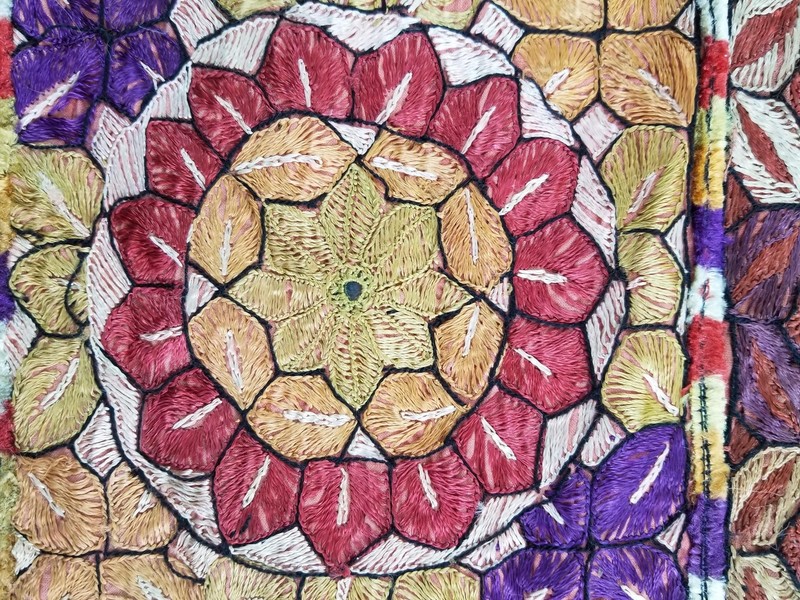 Vintage Traditional Indian Mirrorwork Hand Embroidered Textile Panel 34x24 in gallery