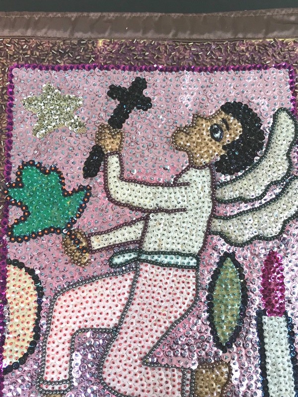 Haitian Vodou Flag by Artist Valris Beads and Sequins on Fabric 18" Tall x 15" gallery