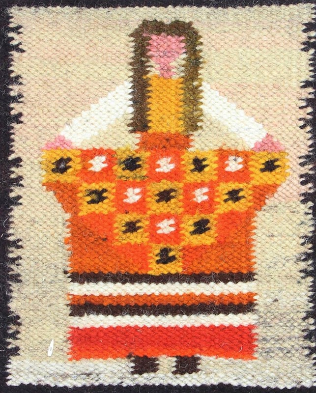 Vintage Small 1970's Polish Textile Wall Hanging THE FLOWER SELLER 31cm gallery