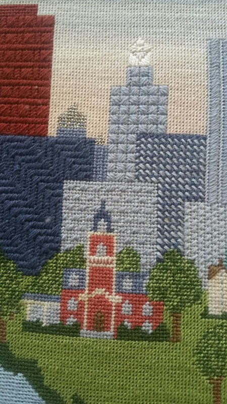 Beautiful Crewelwork Cityscape Style/Colors Maybe Philadelphia. gallery