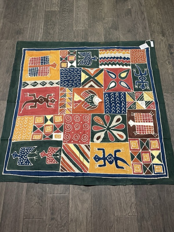 Vintage Hand Dyed Batik Cotton Canvas Textile Tribal Tapestry Africa 57”