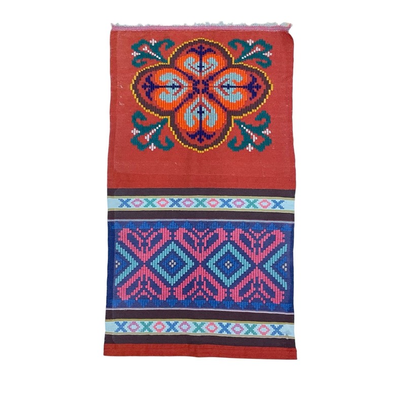 Vintage Wool Handmade Middle East Orange Blue Geometric Kilim Wall Hanging/Rug