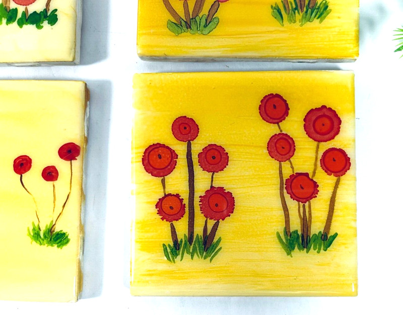 Decorative Ceramic Tile 4" x 4" Coaster Orange & Red Flower Yellow Flower (4) gallery