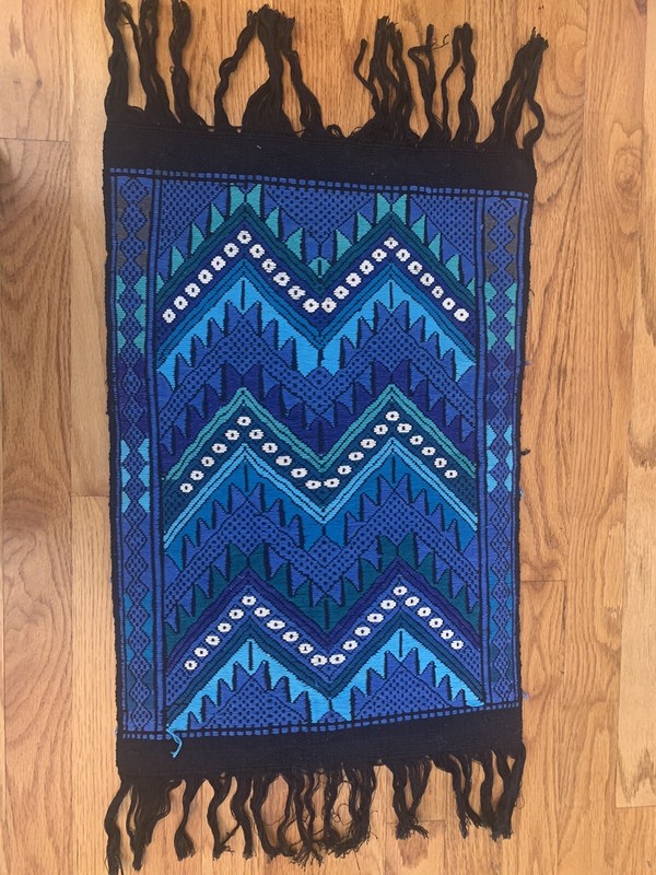 Beautiful Handwoven Tapestry Blue Green White. Estimate Size 24X16 Inches