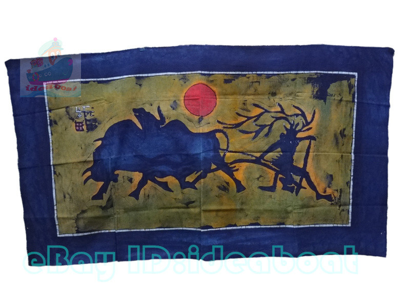 Chinese Folk Art Home Wall Hanging Batik Tapestry - Spring ploughing 33x59"W gallery