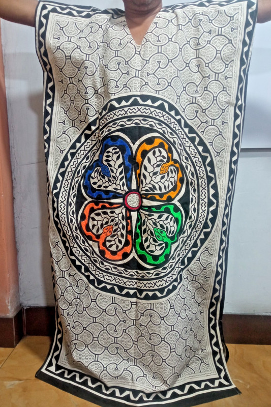 Shipibo Native Unisex Hand painted & embroidery Kene design Cushma 61"x35" gallery