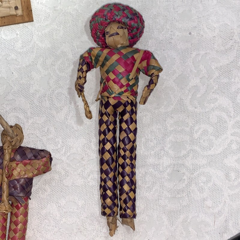 4 Vintage Straw Rattan Folk art Mariachi Men Woven Braid Mexican Palm Donkey gallery