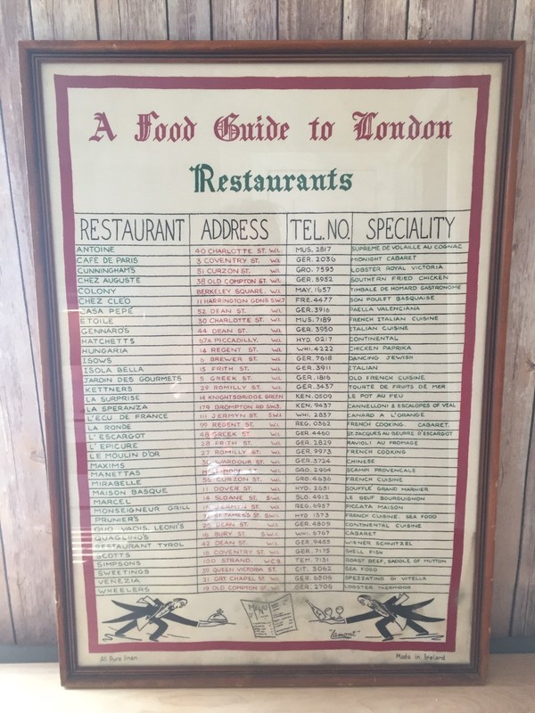 Vintage Irish Linen A Food Guide To London Restaurants 32×23 Samuel Lamont OLD