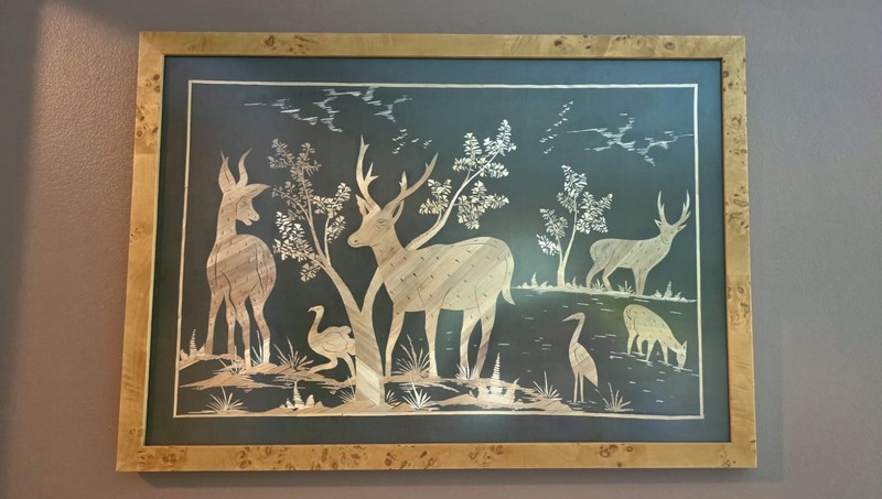 Marquetry Artwork veneere or straw or both? 20.5 x 14.5 Framed Picture