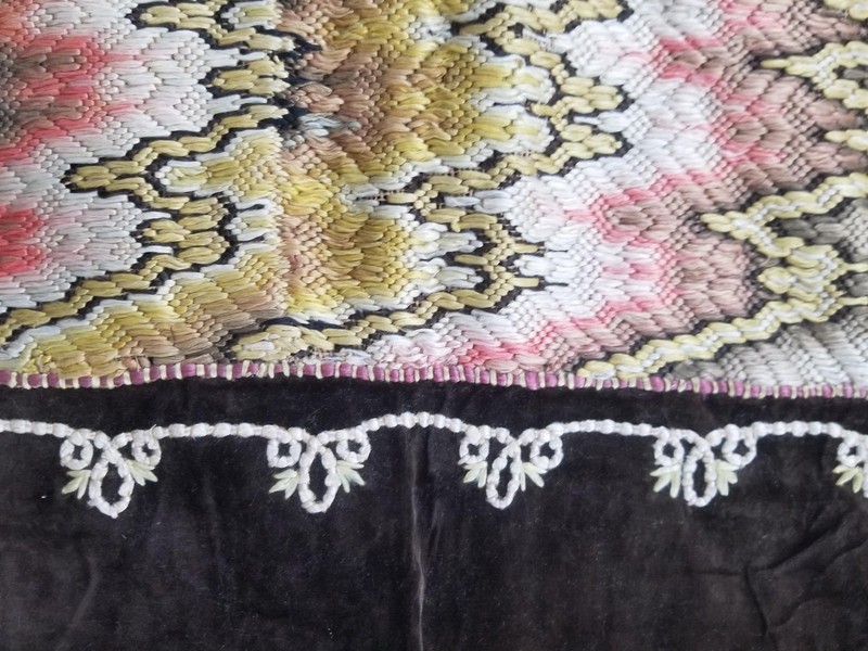Antique Rare Italian Flame Stitch Velvet Textile Runner 122x22in gallery